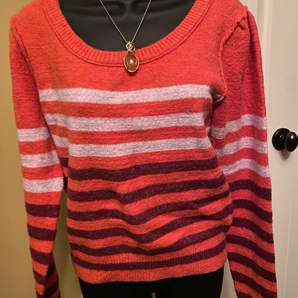 Free People Orange Striped Sweater S